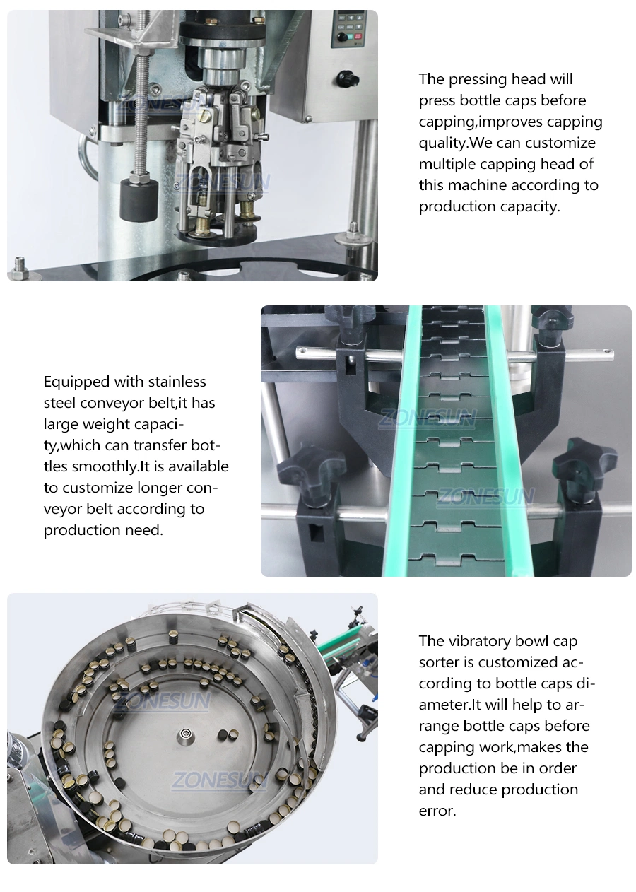 Zonesun Automatic Single Head Ropp Aluminium Cover Liquor Glass Wine Bottles Pilfer Proof Caps Screw Locking Capping Machines